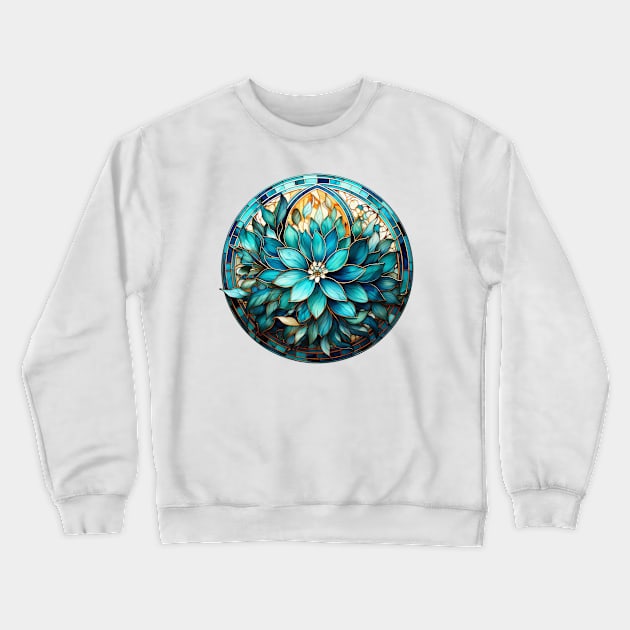 Stained Glass Aqua, Turquoise and Teal  Flower Mandala Crewneck Sweatshirt by karenmcfarland13